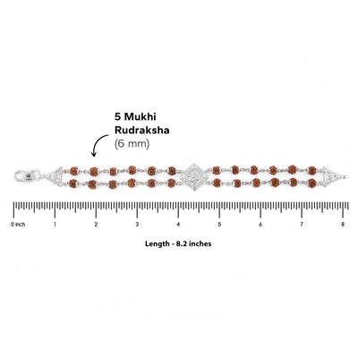 Silver Rakhi with Rudraksha, Om, and Rhombus Double Line Design