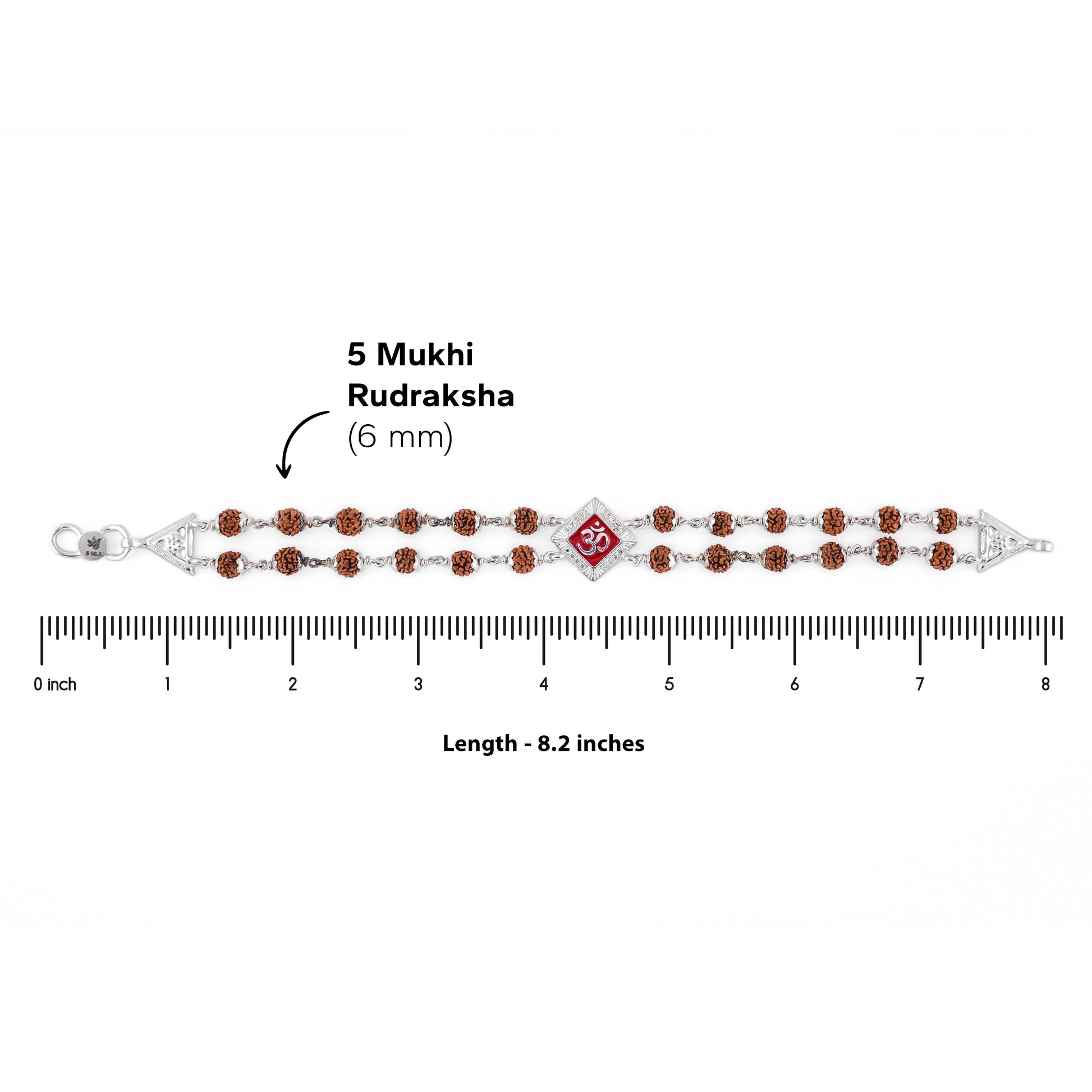 Rudraksha Silver Om Red-Col Double Line Bracelet