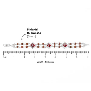 Silver Rakhi with Rudraksha, Om, and Three Rhombus Brooches, Double Line Design