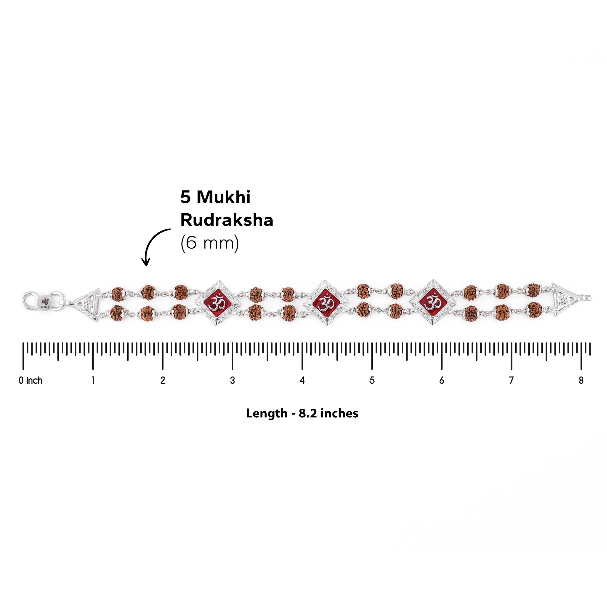 Silver Rakhi with Rudraksha, Om, and Three Rhombus Brooches, Double Line Design