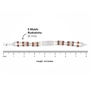 Rudraksha Silver Bracelet with Om Namah Shivaay in Rectangular Sphere Double Line for Men
