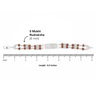 Rudraksha Silver Bracelet with Om Namah Shivaay in Rectangular Sphere Double Line for Men