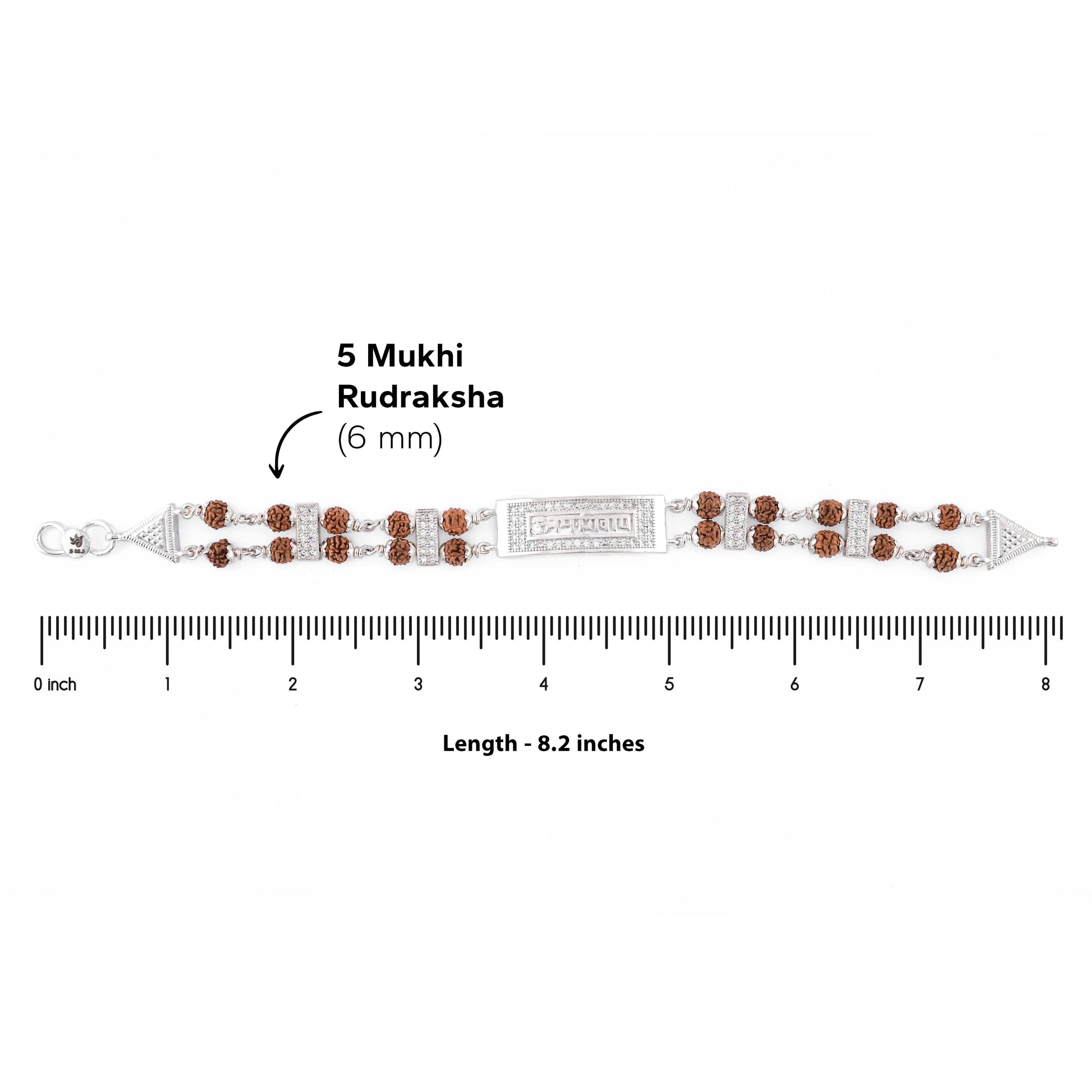 Rudraksha Silver Bracelet with Om Namah Shivaay in Rectangular Sphere Double Line for Men