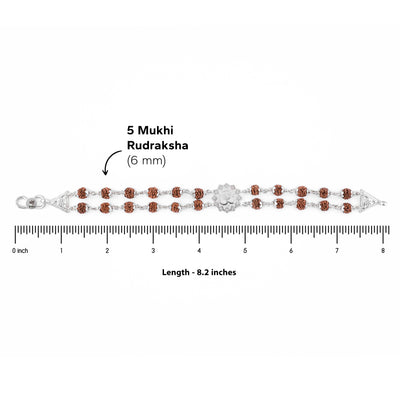 Rudraksha Silver Om Flower double line Bracelet