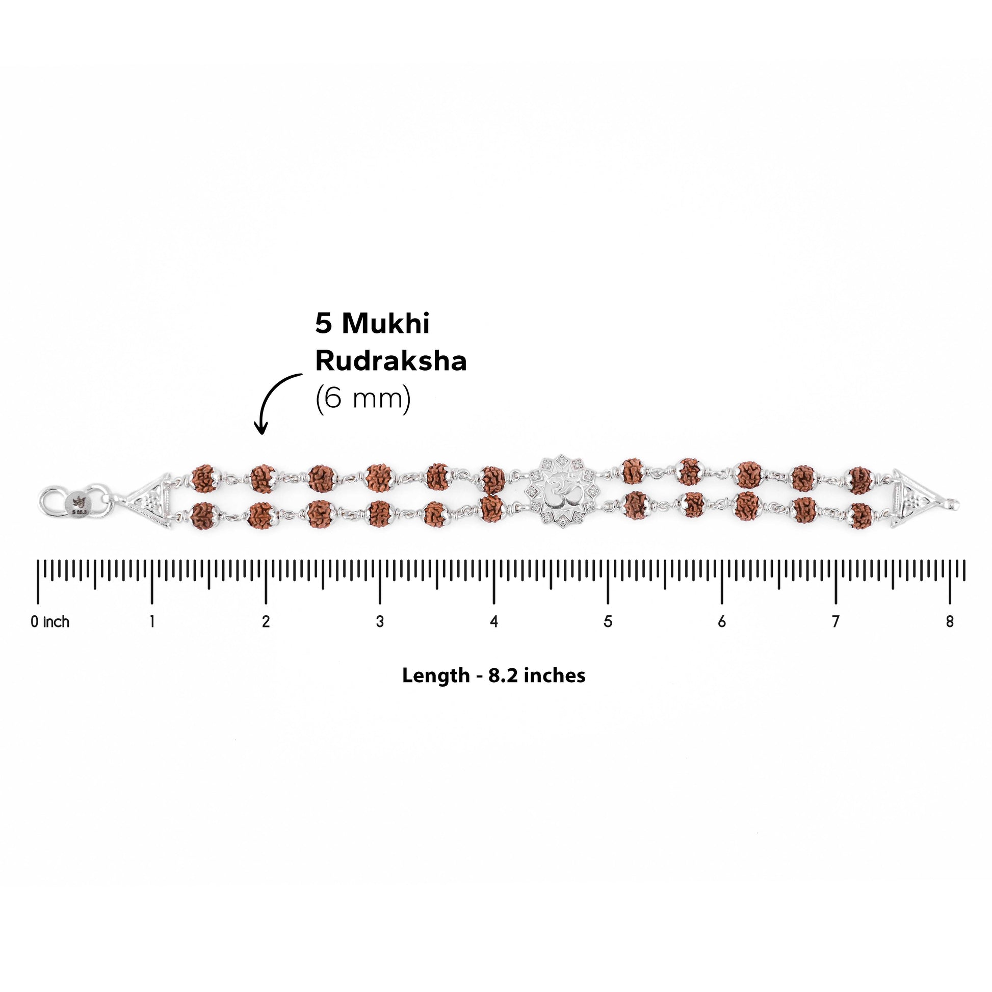 Rudraksha Silver Om Flower double line Bracelet