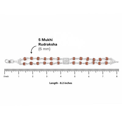 Silver Rakhi with Rudraksha, Square Diamond, and Om, Double Line Design