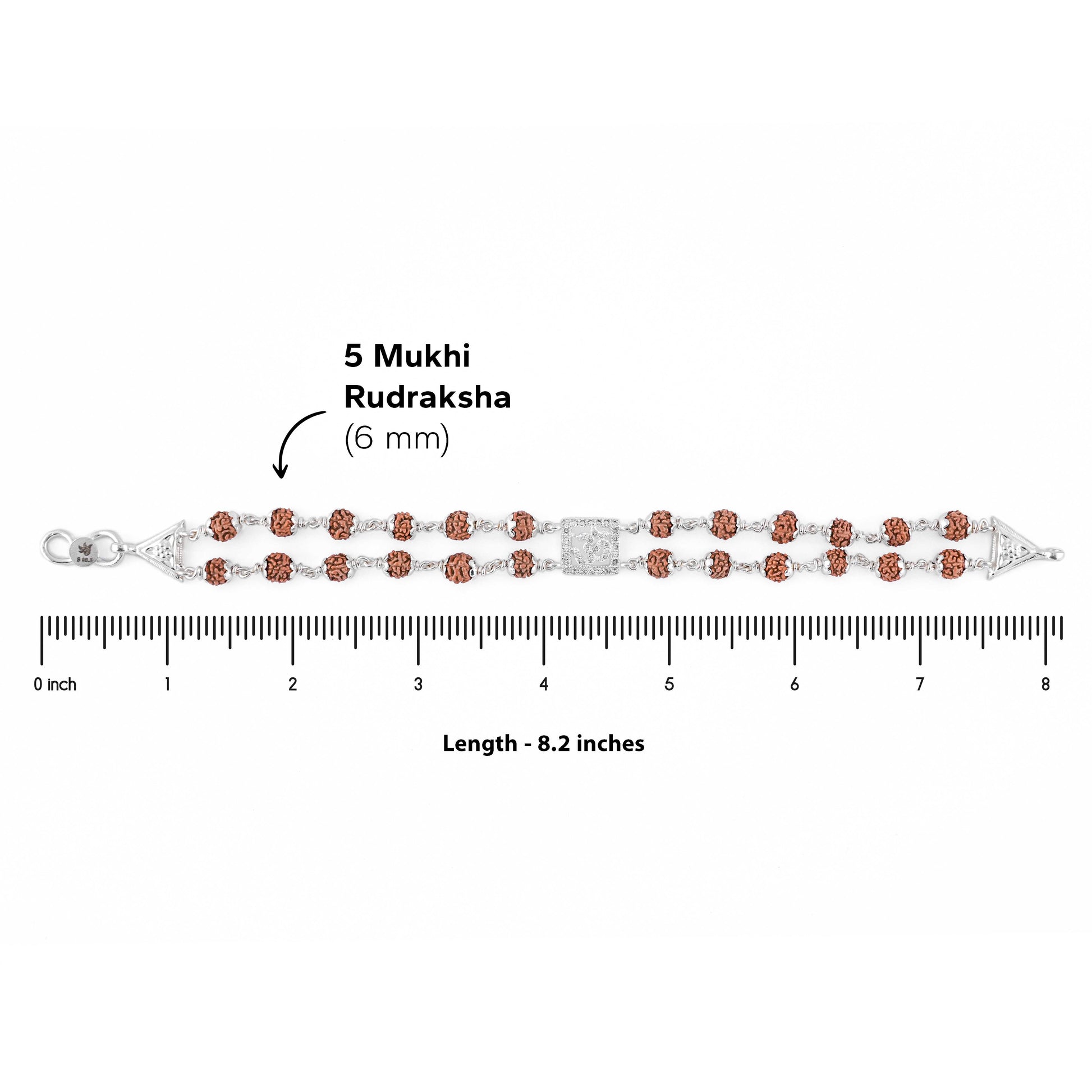 Rudraksha Silver Square Daimond Om double line Bracelet