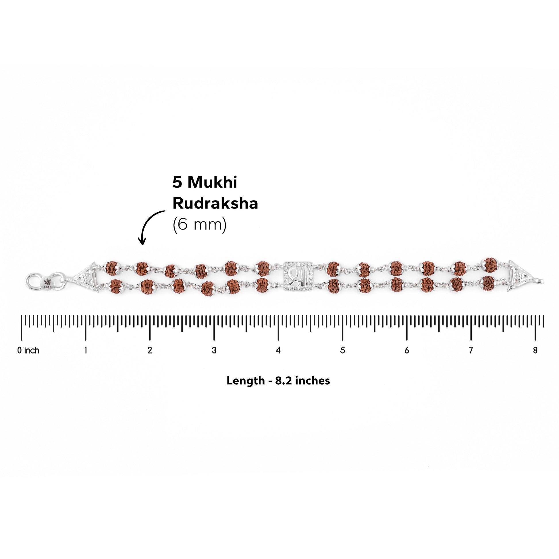Rudraksha Silver Shree in Square double line bracelet