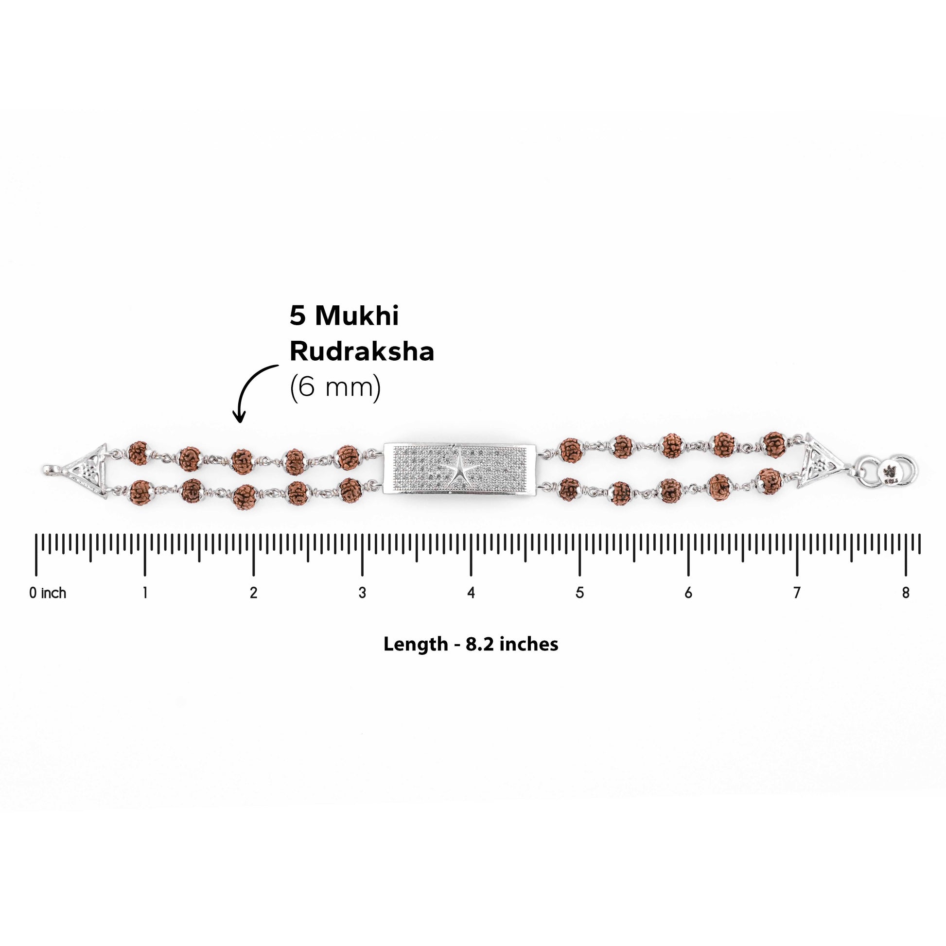 Rudraksha Silver Star Symbol double line  Bracelet