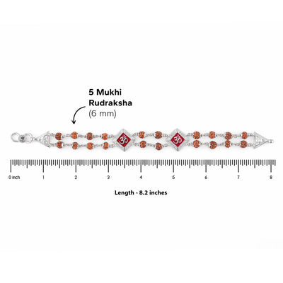 Rudraksha Silver Two Om double line bracelet
