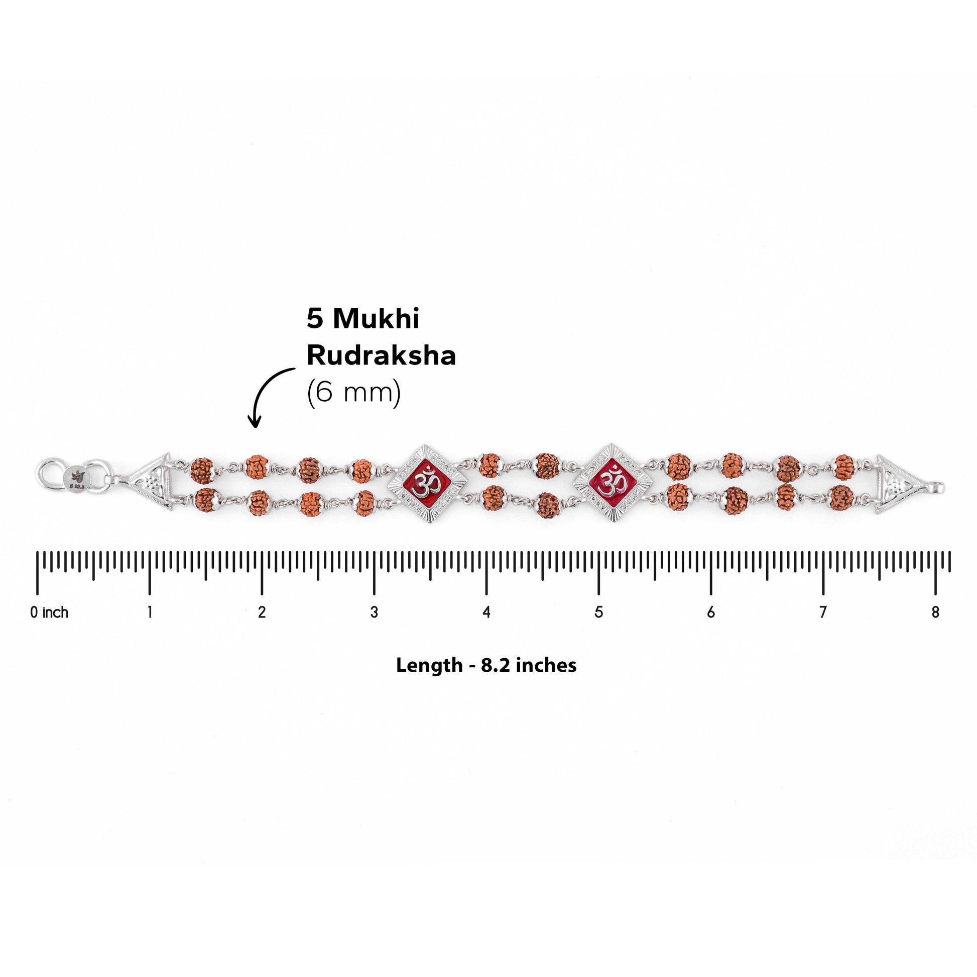 Rudraksha Silver Two Om double line bracelet
