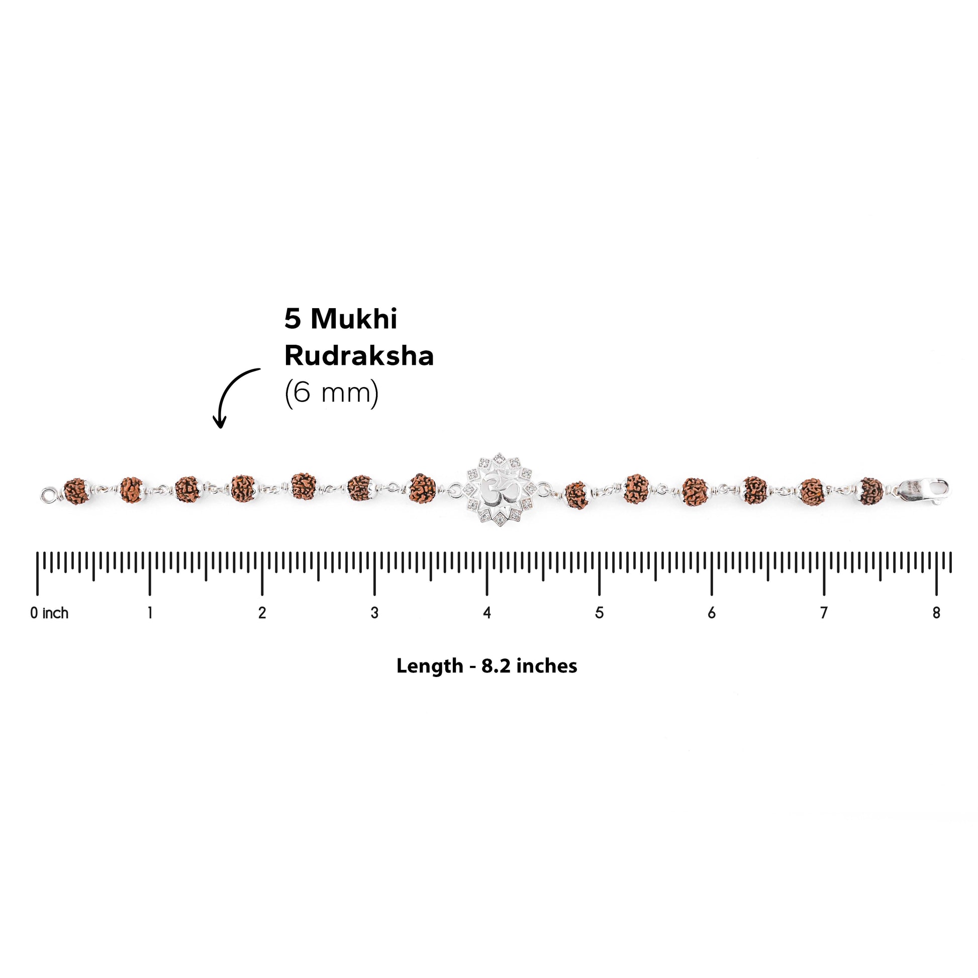 Rudraksha silver bracelet with Om in a concave sphere single line