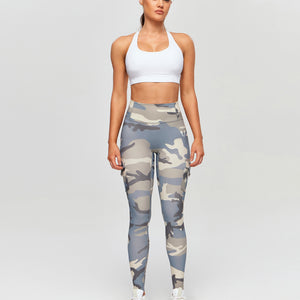 High Waisted Cargo Leggings - Grey blue Camo