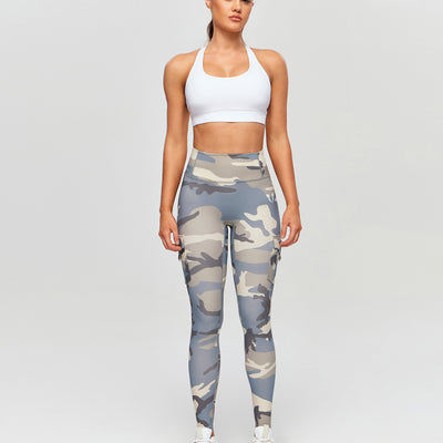 High Waisted Cargo Leggings - Grey blue Camo