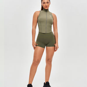 Ribbed Zip Up Tank - Olive Gray