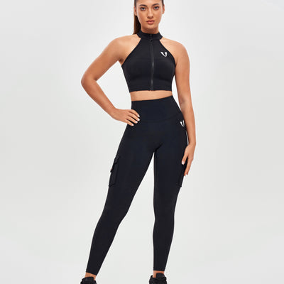 Zip Up Cropped Tank - Black
