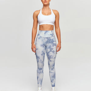 High Waisted Cargo Leggings - Grey blue Gradient
