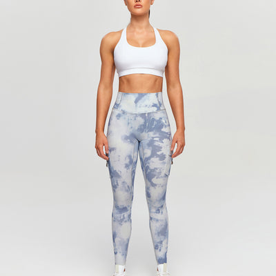 High Waisted Cargo Leggings - Grey blue Gradient