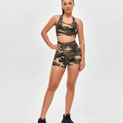High Waist Cargo Shorts -  Earth Camo