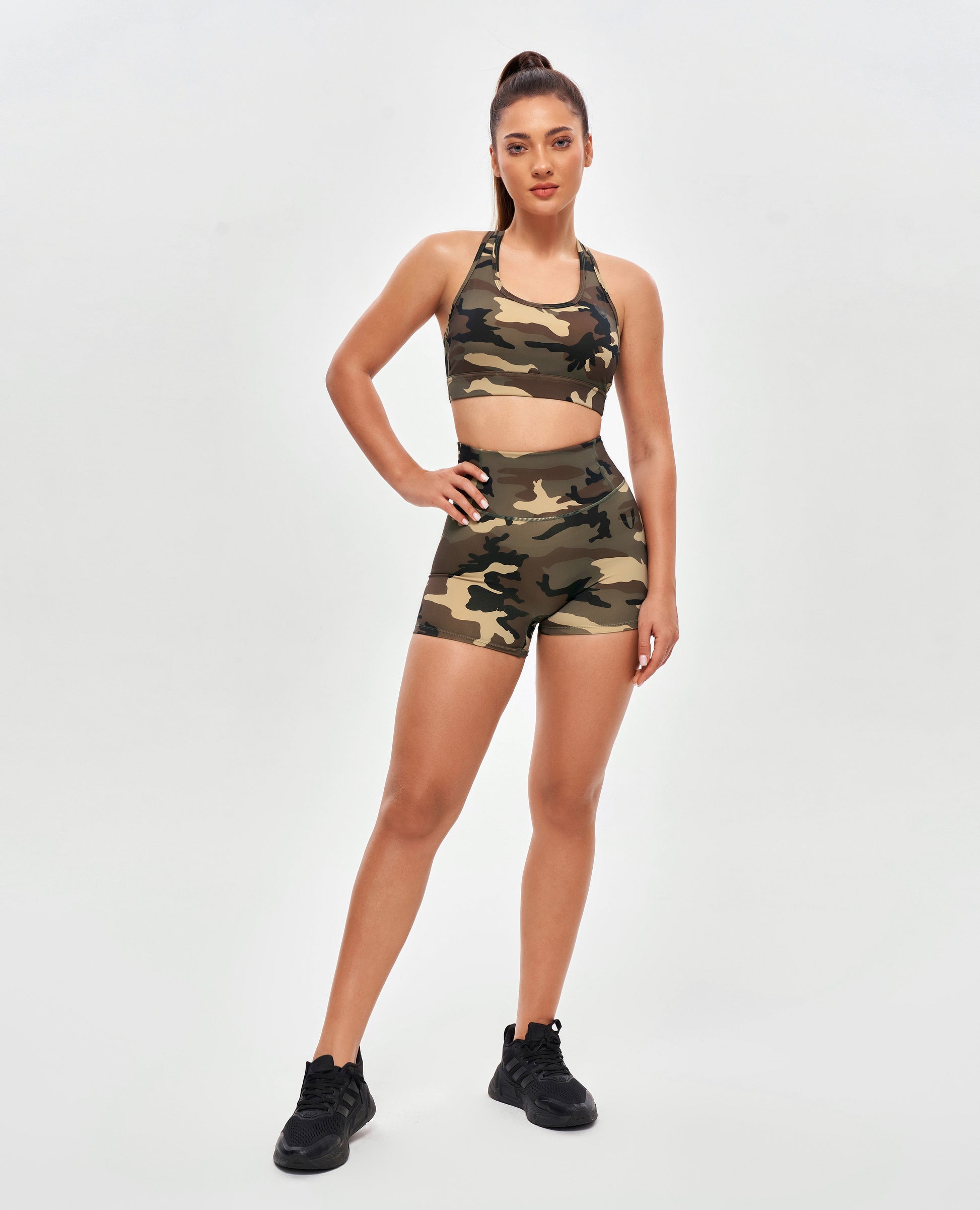 High Waist Cargo Shorts -  Earth Camo