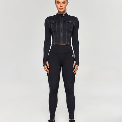 Contrast Stitching Moto Jacket - Black