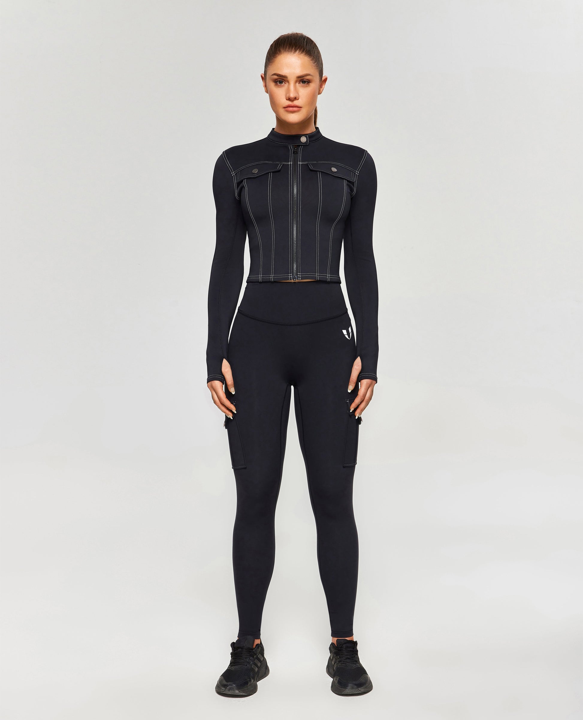 Contrast Stitching Moto Jacket - Black