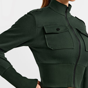 Loose Fit Active Crop Jacket - Dark Army Green