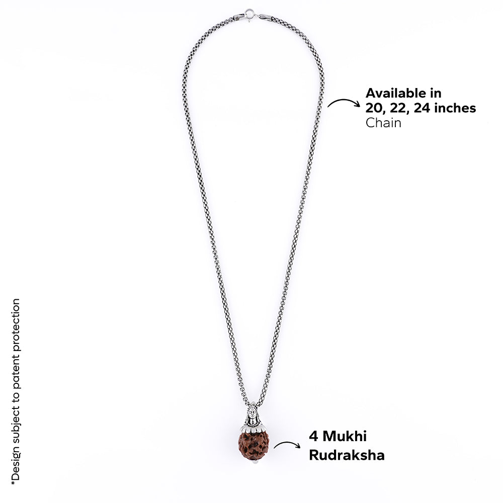 Adiyogi Pendant (4 Mukhi Nepali Rudraksha) With Chain