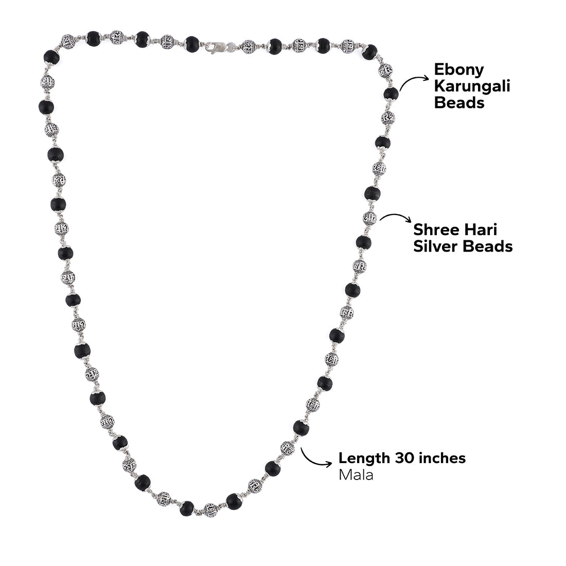 KARUNGALI WITH SHREE HARI SILVER BEADS MALA