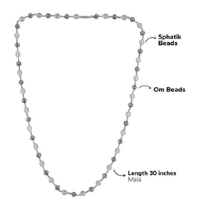 SPHATIK WITH OM SILVER BEADS MALA