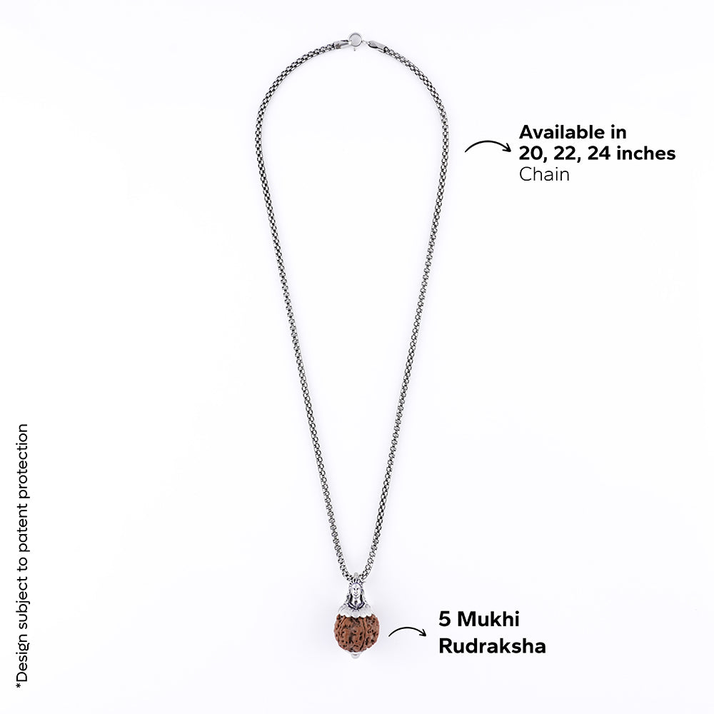 Adiyogi Pendant (5 Mukhi Nepali  Rudraksha) With Chain