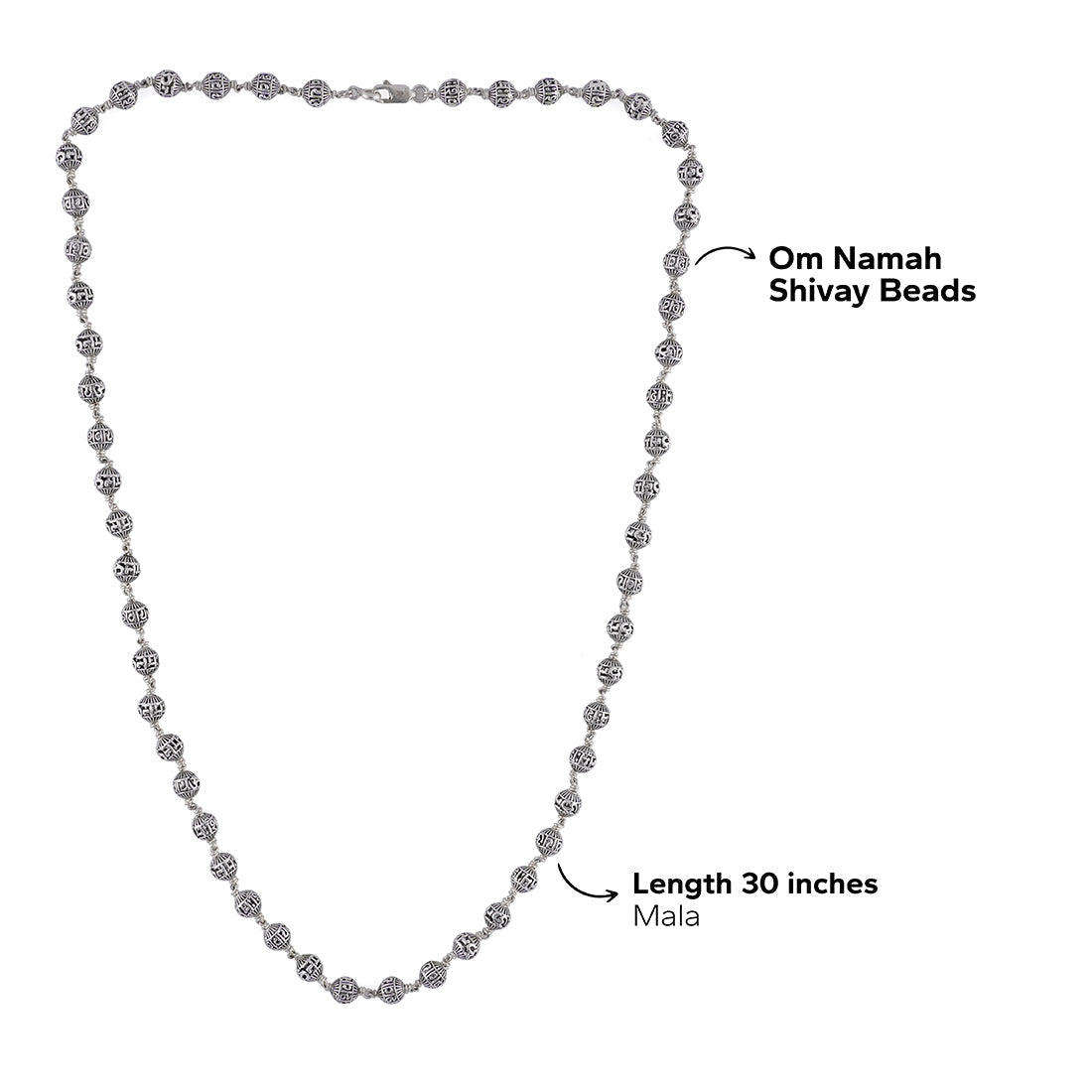 OM NAMAH SHIVAY SILVER BEADS MALA