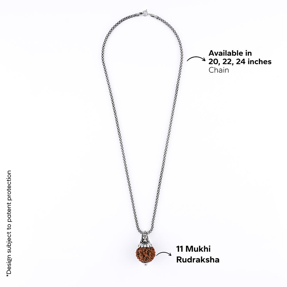 Adiyogi Pendant (11 Mukhi Nepali Rudraksha) With Chain