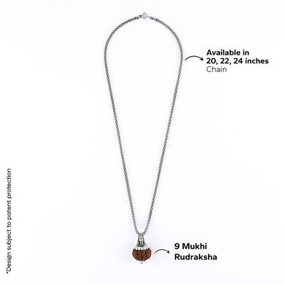 Adiyogi Pendant (9 Mukhi Nepali Rudraksha) With Chain