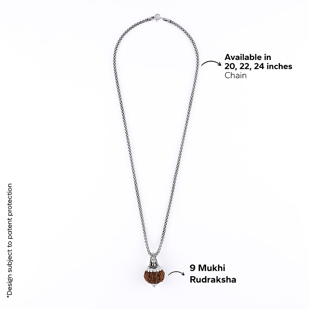 Adiyogi Pendant (9 Mukhi Nepali Rudraksha) With Chain
