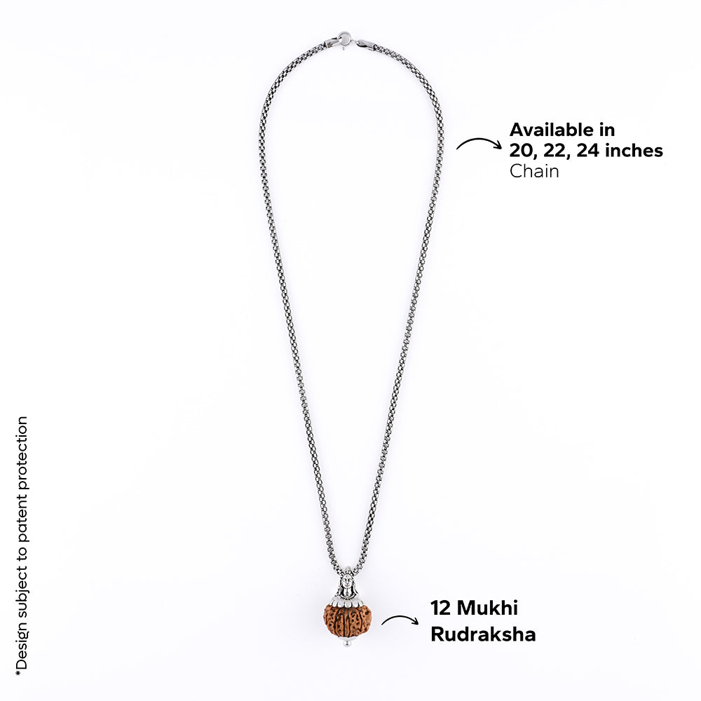 Adiyogi Pendant (12 Mukhi Nepali  Rudraksha) With Chain