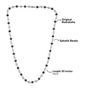 RUDRAKSHA WITH SPHATIK BEADS SILVER MALA