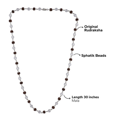 RUDRAKSHA WITH SPHATIK BEADS SILVER MALA