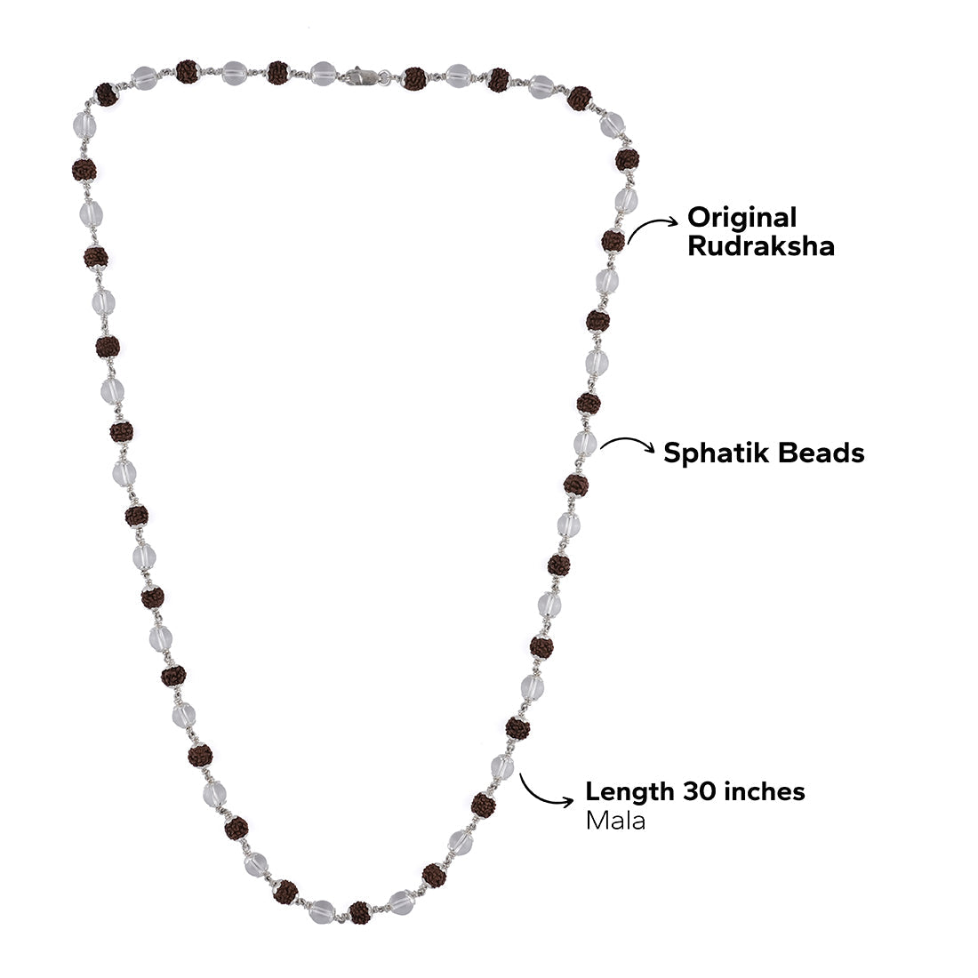 RUDRAKSHA WITH SPHATIK BEADS SILVER MALA