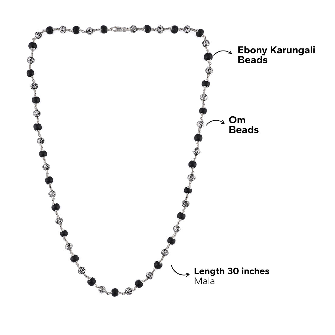 KARUNGALI WITH OM SILVER BEADS MALA