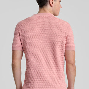 Light Pink Zipper Knitted Polo T-Shirt