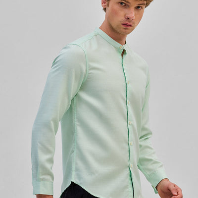 Mint Mandarin Slim Fit Shirt