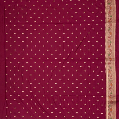 Maroon Woven Blended Dupion Saree With Meena Floral Motifs