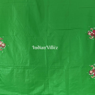 Parrot Green Dashavatara with Krishna Rasa Leela Theme Pattachitra Saree