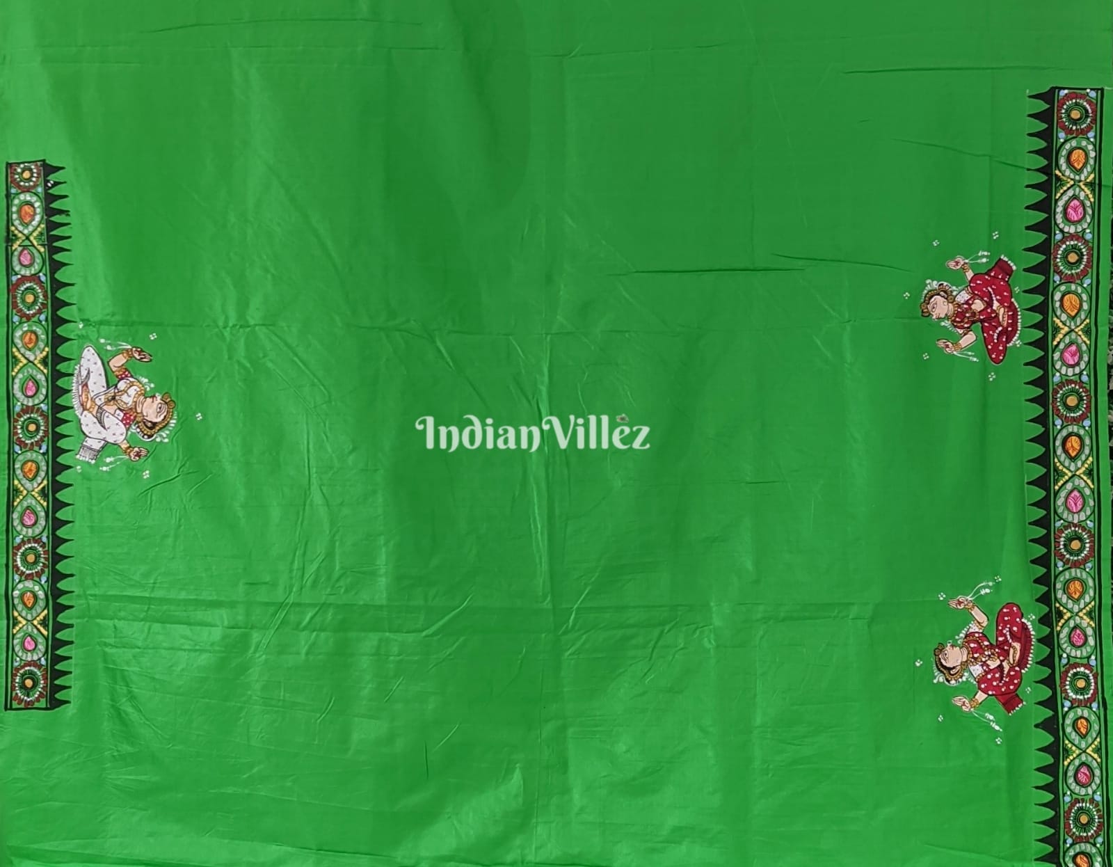 Parrot Green Dashavatara with Krishna Rasa Leela Theme Pattachitra Saree