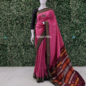Rust Pink Flower Motif Siminoi Silk Saree