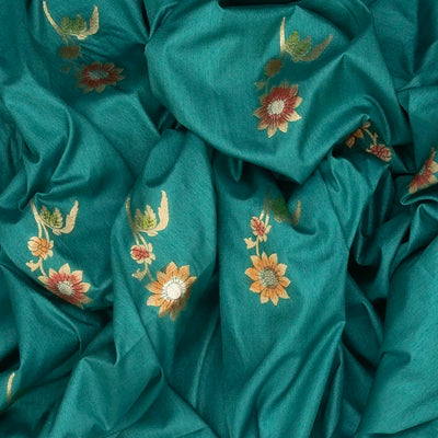 Cyan Woven Blended Dupion Saree With Konia Butta Motifs