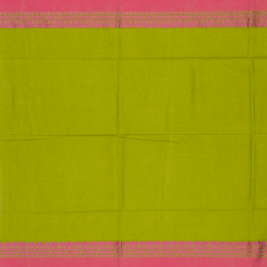 Light Green Handloom Bengal Cotton Saree With Pink Border