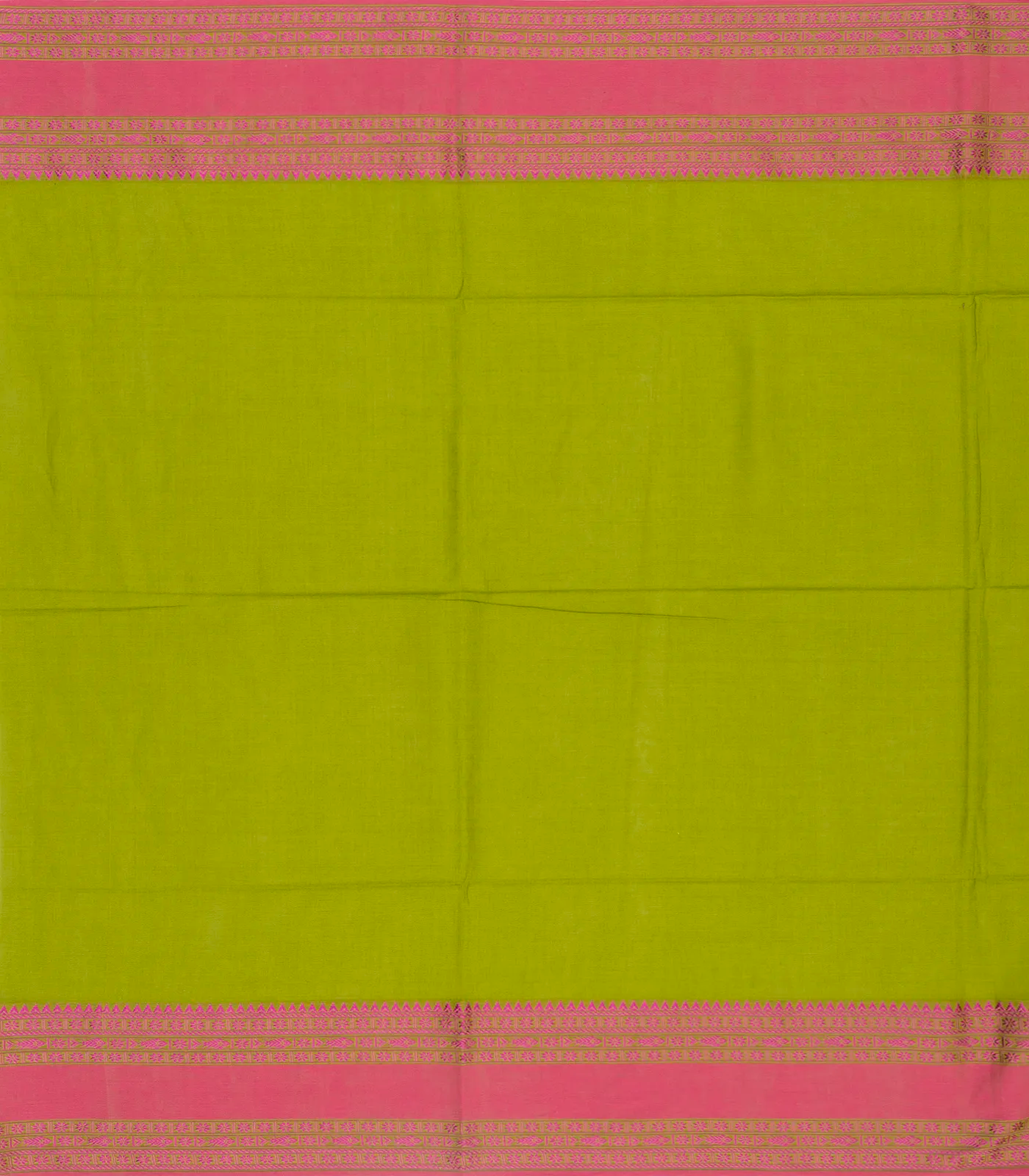 Light Green Handloom Bengal Cotton Saree With Pink Border