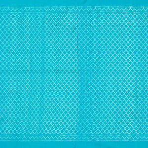 Lime Green Handloom Ikat Silk Saree With Contrast Turquoise Border